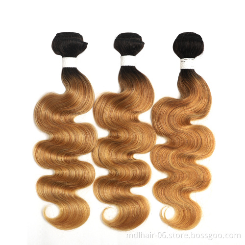 Cheap Human Hair Brazilian 1b/27 Pre Colored Extensions Cuticle Aligned Hair Bright Ombre 1b/27 Body Wave Hair Bundles